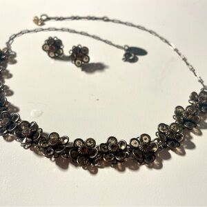 Liz Palacios Swarovski Crystal Necklace, Earrings Floral Theme Light Amber